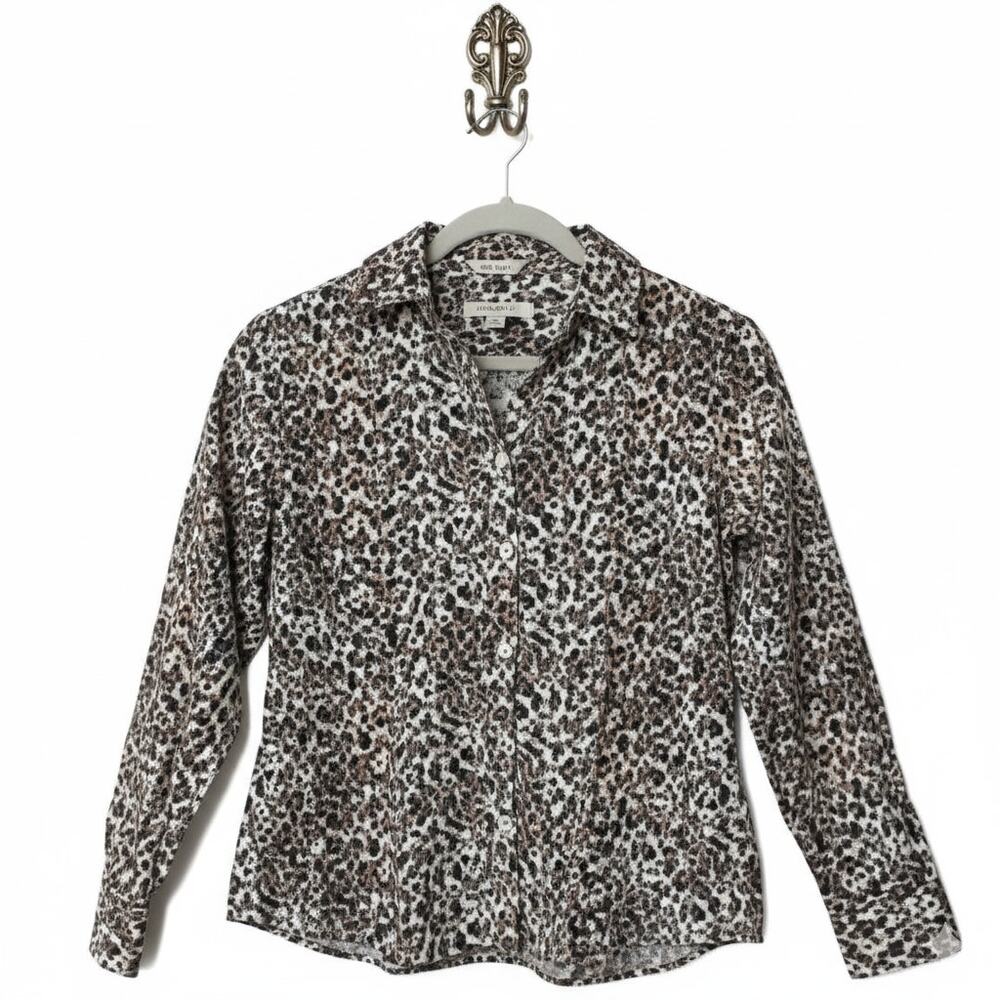 Chico’s Small Button Down Shirt Cotton Non-Iron Cheetah Print Small